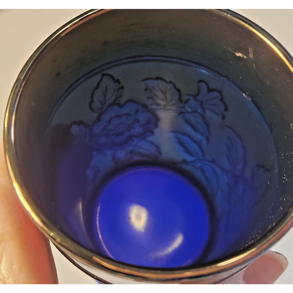 Vintage Dugan Blue Rambler Rose Carnival Glass Tumbler LOOK - Picture 4 of 7